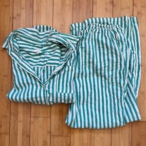 Green and White Striped Pajama Set Aerie off duty seersucker size M team green